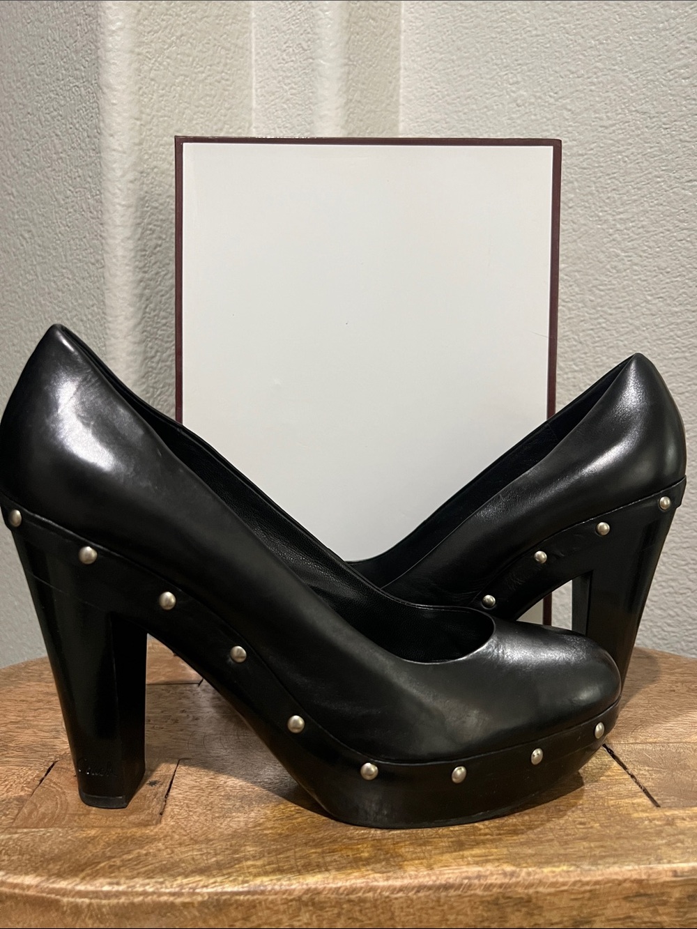 Coach Carli Black Studded Platform Heels